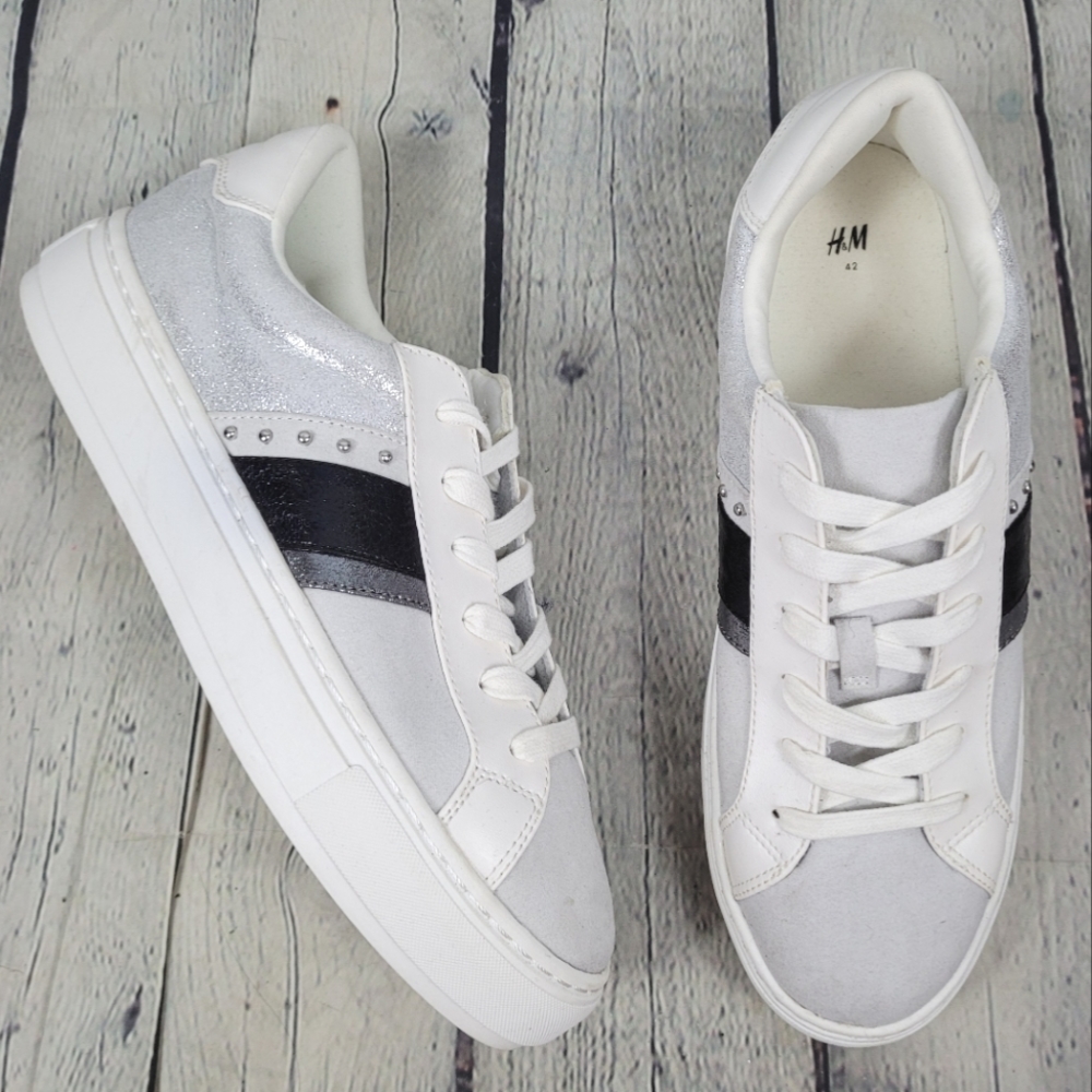 H&M | laceup platform metallic silver sneakers